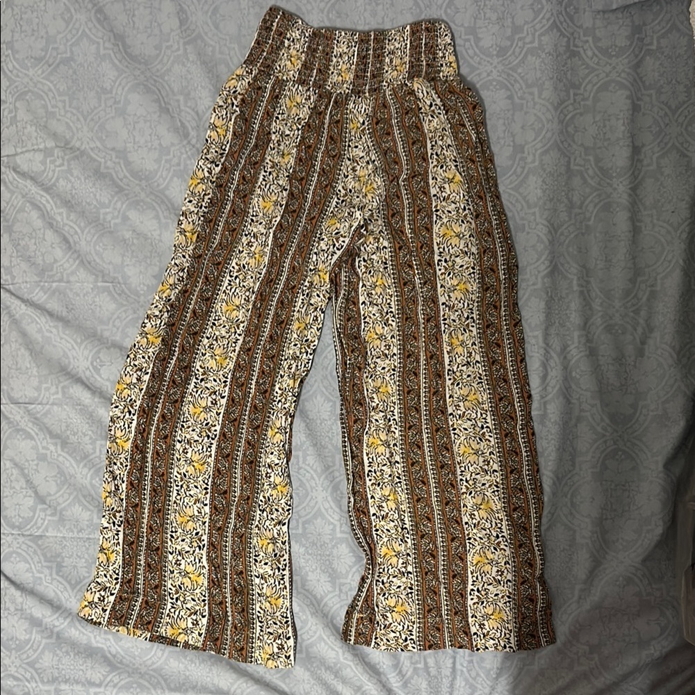 Floral Striped Wide-Leg Pants